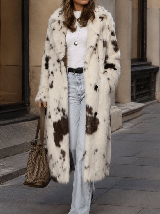 Jackets & Blazers - Multicolor Preppy Women's Long Faux Fur Coat
